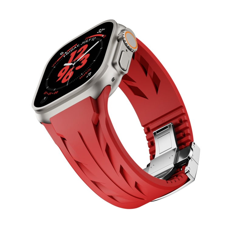 For Apple Watch 44mm / 45mm / 46mm / 49mm Tailor Stainless Steel Silver Butterfly Buckle Silicone Watch Band