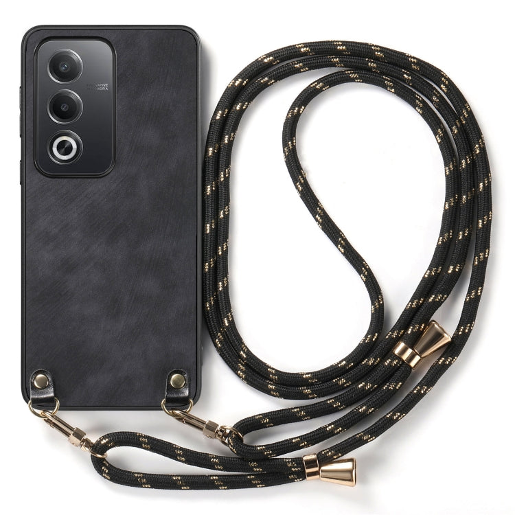 For OPPO Reno7 Pro 5G Vintage Leather PC Back Cover Phone Case with Crossbody Strap