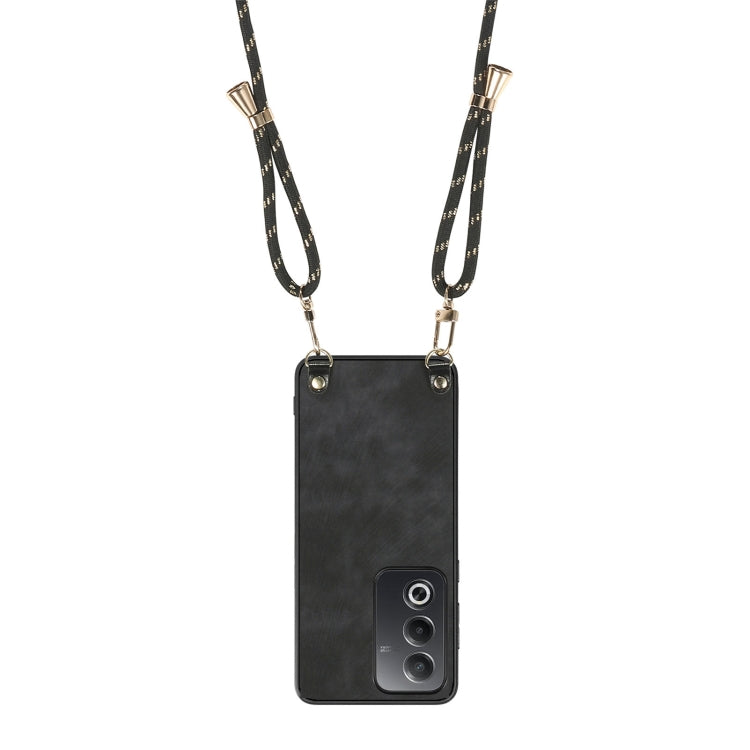 For OPPO Reno7 5G Vintage Leather PC Back Cover Phone Case with Crossbody Strap