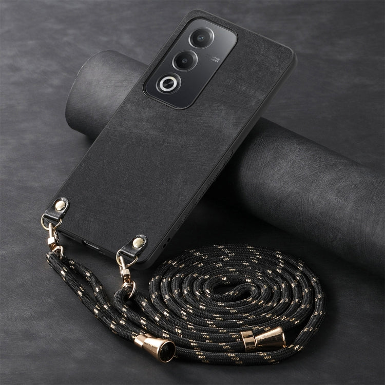For OPPO Reno7 5G Vintage Leather PC Back Cover Phone Case with Crossbody Strap