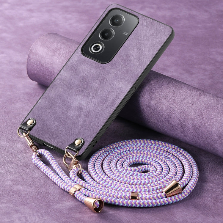 For OPPO A7 / A12 Vintage Leather PC Back Cover Phone Case with Crossbody Strap