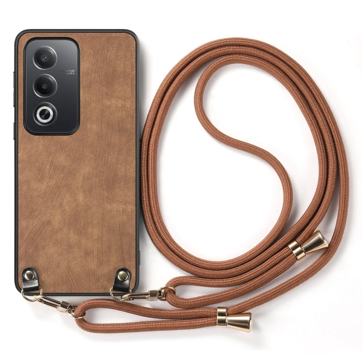For OPPO A7 / A12 Vintage Leather PC Back Cover Phone Case with Crossbody Strap