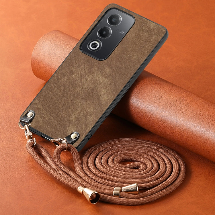 For OPPO A7 / A12 Vintage Leather PC Back Cover Phone Case with Crossbody Strap