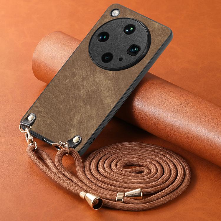 For OPPO Find X8 Ultra Vintage Leather PC Back Cover Phone Case with Crossbody Strap