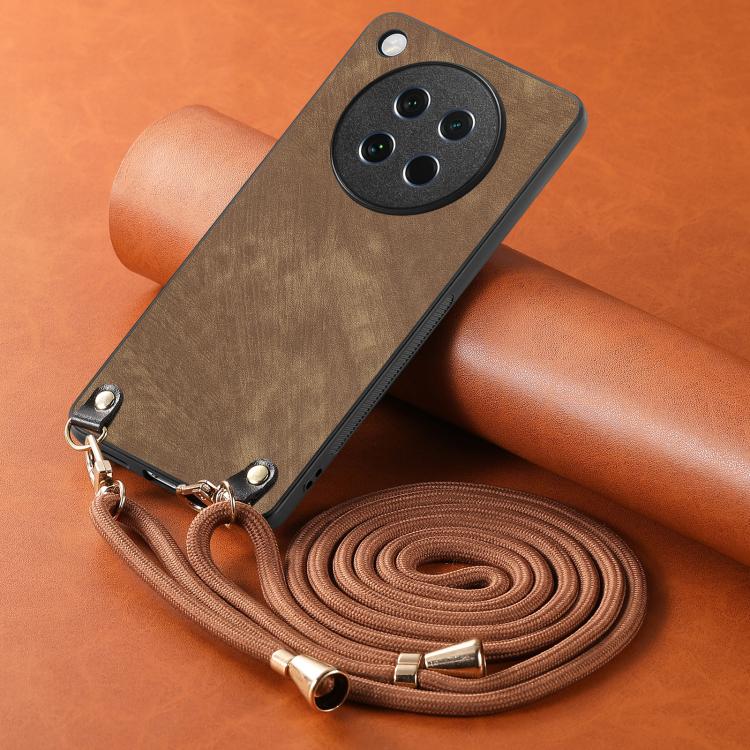For OPPO Find X8s Vintage Leather PC Back Cover Phone Case with Crossbody Strap
