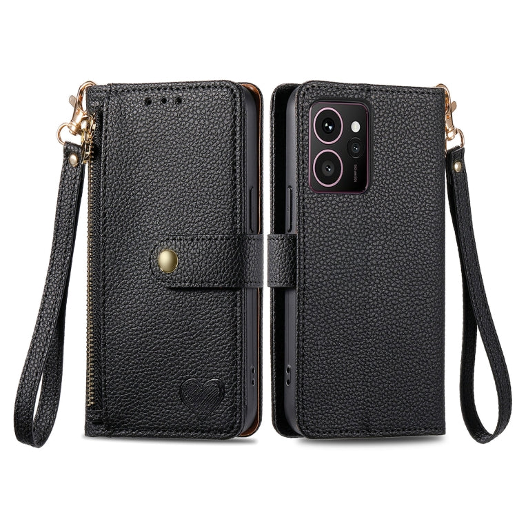 For HMD Skyline Love Zipper Lanyard Leather Phone Case