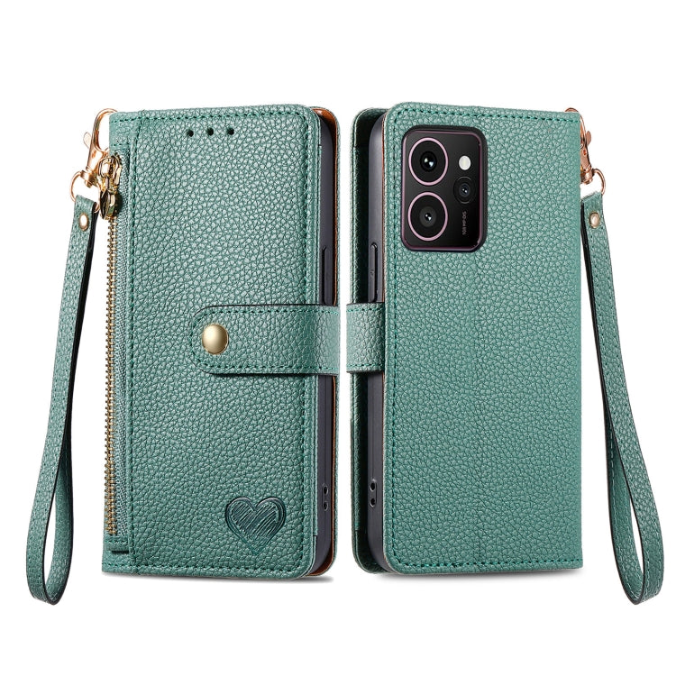 For HMD Skyline Love Zipper Lanyard Leather Phone Case