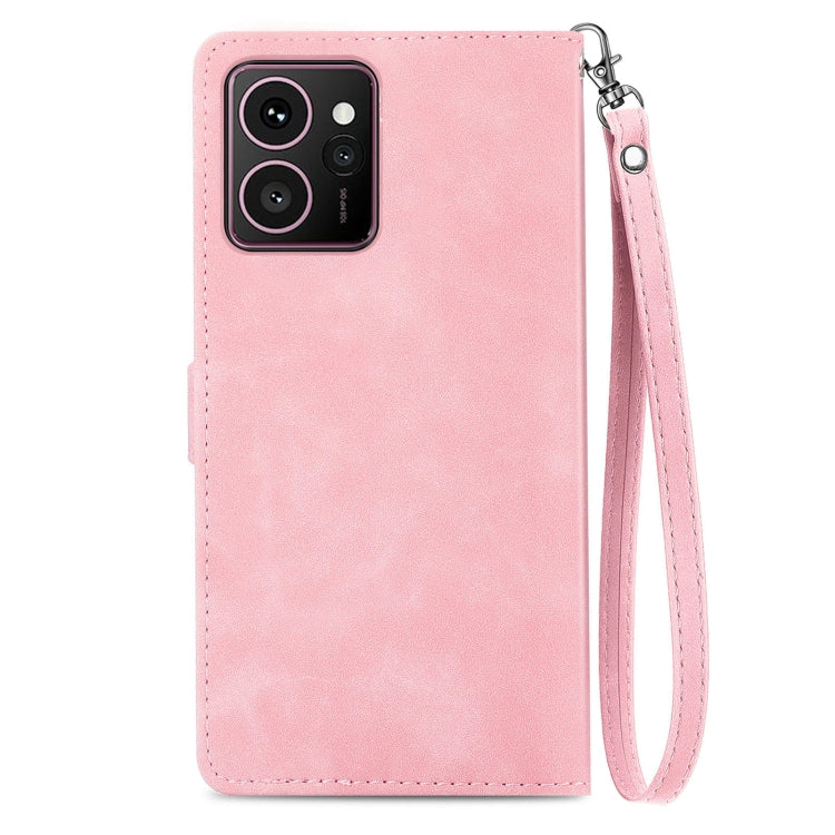 For HMD Skyline Embossed Flower Zipper Leather Phone Case