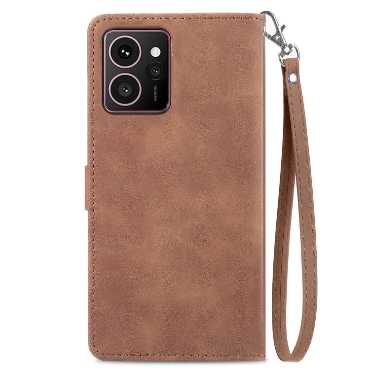 For HMD Skyline Embossed Flower Zipper Leather Phone Case