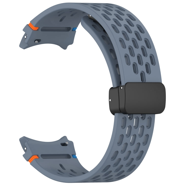 For Samsung Galaxy Watch 7 40 / 44mm Holes Style Stitched Folding Buckle Silicone Watch Band