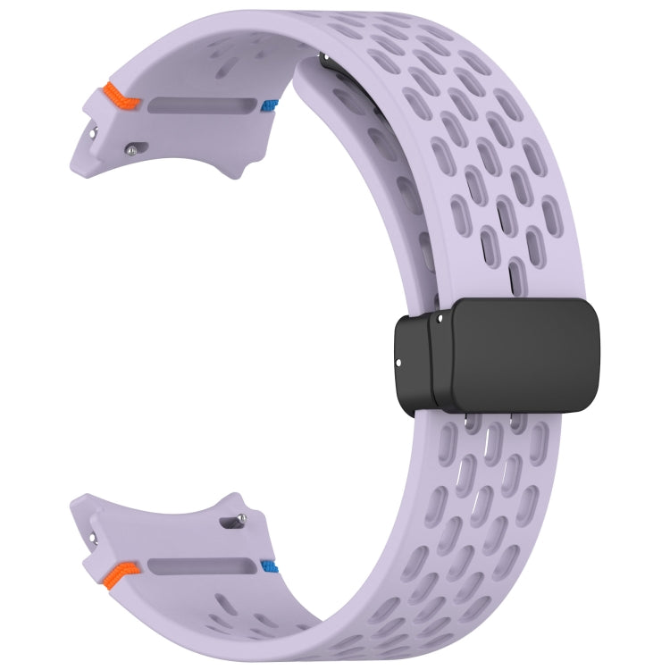 For Samsung Galaxy Watch 7 40 / 44mm Holes Style Stitched Folding Buckle Silicone Watch Band