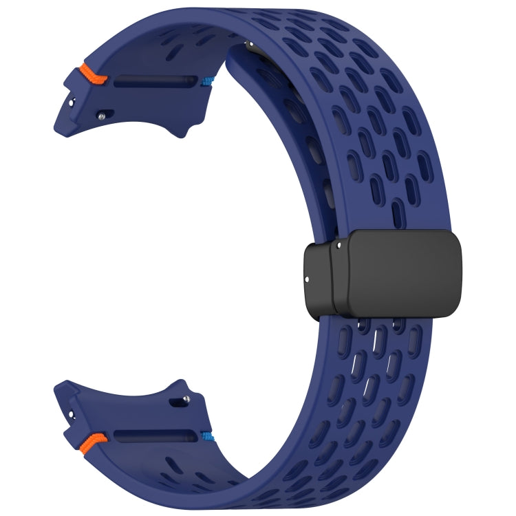 For Samsung Galaxy Watch 7 40 / 44mm Holes Style Stitched Folding Buckle Silicone Watch Band
