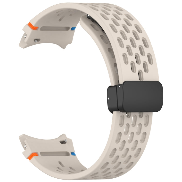 For Samsung Galaxy Watch 7 40 / 44mm Holes Style Stitched Folding Buckle Silicone Watch Band