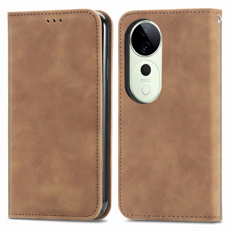 For vivo T3 Ultra Retro Skin Feel Magnetic Flip Leather Phone Case