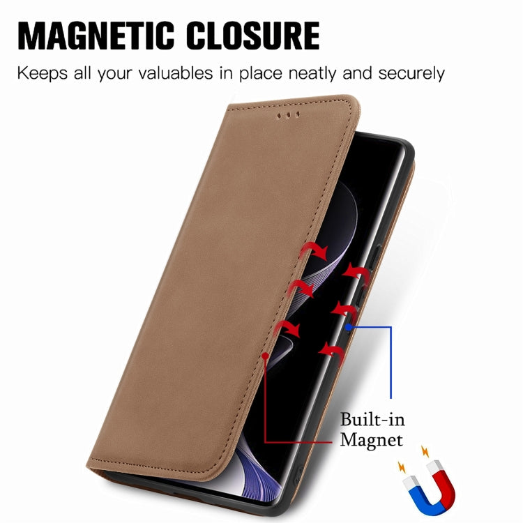 For vivo T3 Ultra Retro Skin Feel Magnetic Flip Leather Phone Case
