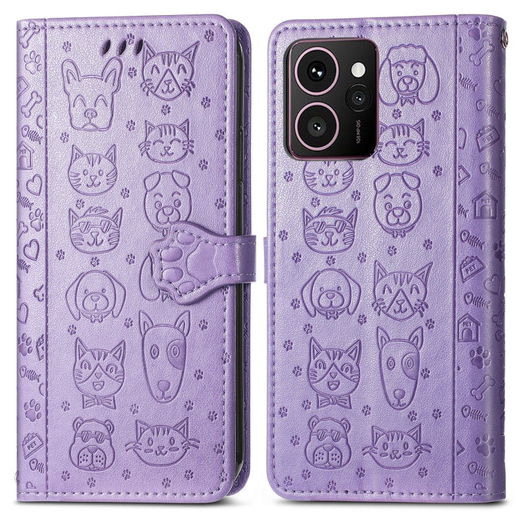 For HMD Skyline Cat and Dog Embossed Leather Phone Case