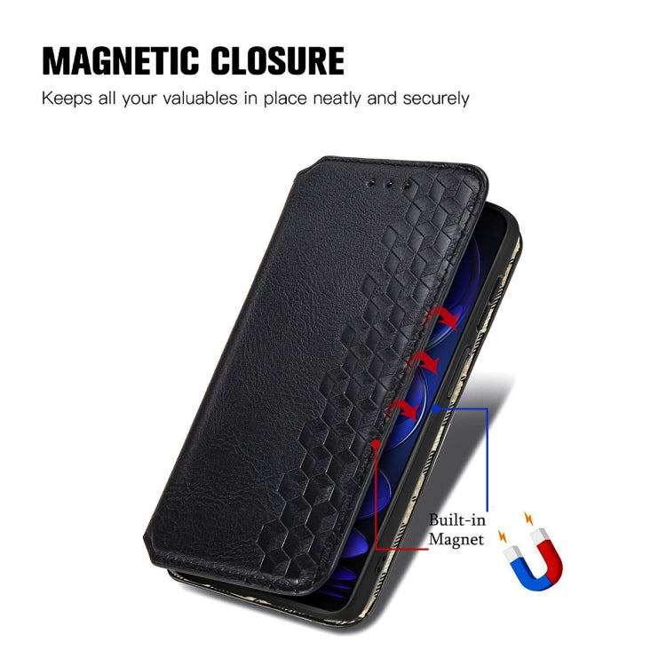 For HMD Skyline Cubic Grid Pressed Magnetic Leather Phone Case