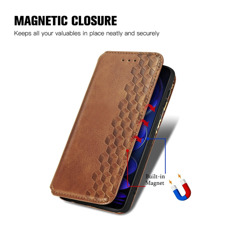 For HMD Skyline Cubic Grid Pressed Magnetic Leather Phone Case