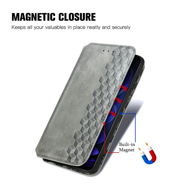 For HMD Skyline Cubic Grid Pressed Magnetic Leather Phone Case