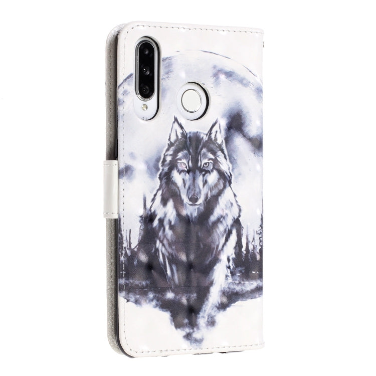 3D Visual Painting Left And Right Open Leather Case for Huawei P30 Lite&Nova 4E , With Bracket & Card Slot & Wallet & Bracelet