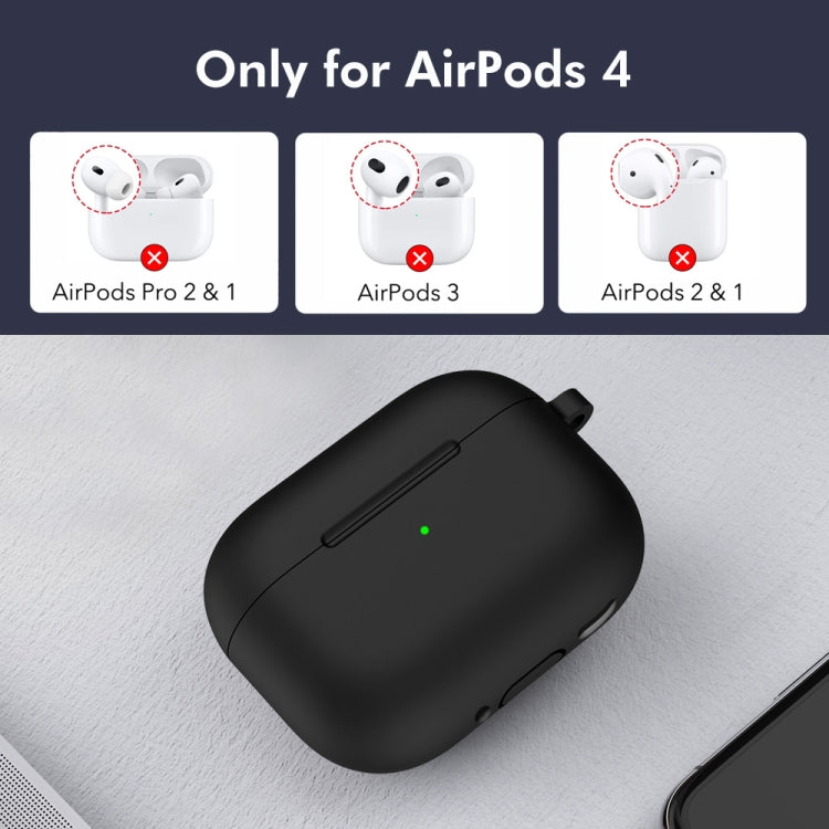 For Apple AirPods 4 2024 ENKAY Hat-Prince Thickened Silicone Case with Hook and Anti-lost Silicone Earbuds