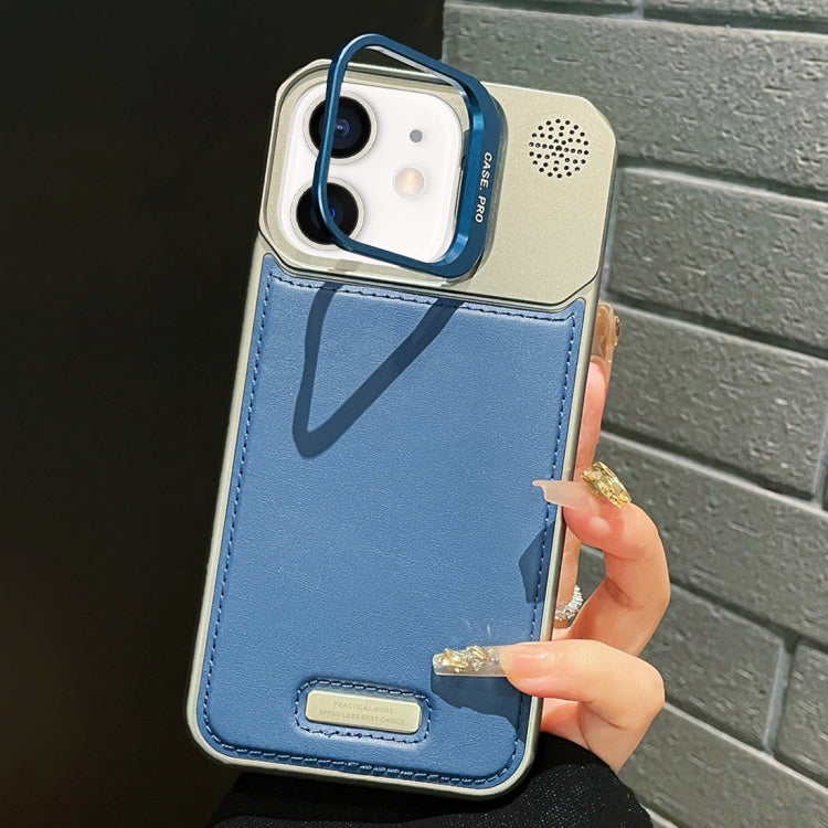 For iPhone 12 Metal Holder Plain Leather MagSafe Phone Case