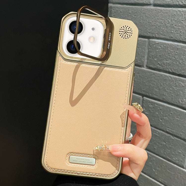 For iPhone 12 Metal Holder Plain Leather MagSafe Phone Case