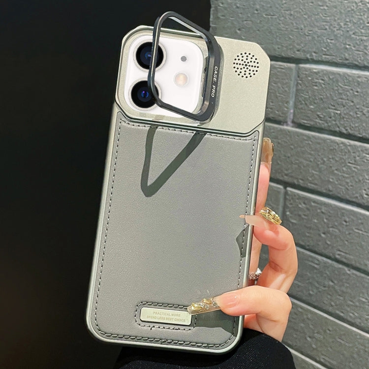 For iPhone 12 Metal Holder Plain Leather MagSafe Phone Case