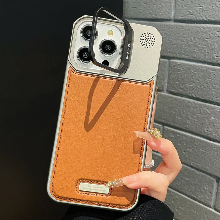 For iPhone 12 Pro Max Metal Holder Plain Leather MagSafe Phone Case