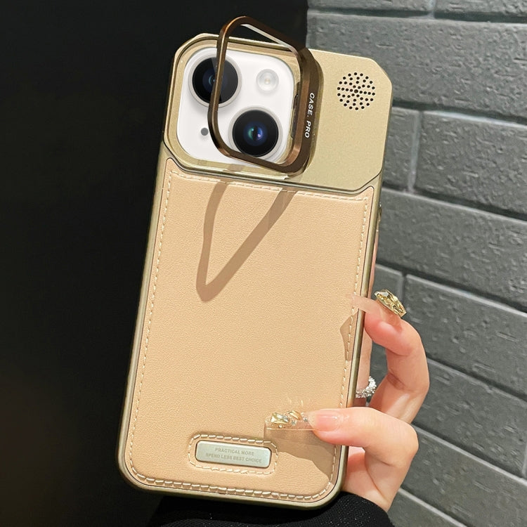 For iPhone 13 Metal Holder Plain Leather MagSafe Phone Case