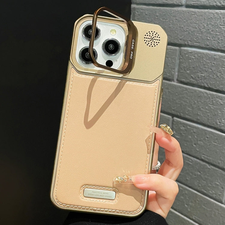 For iPhone 13 Pro Metal Holder Plain Leather MagSafe Phone Case