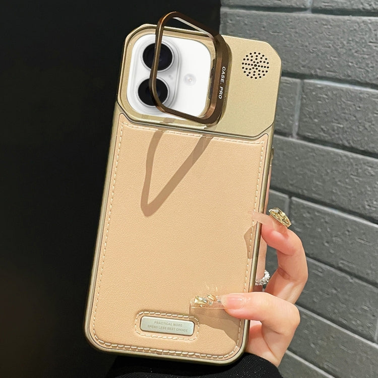 For iPhone 16 Plus Metal Holder Plain Leather MagSafe Phone Case