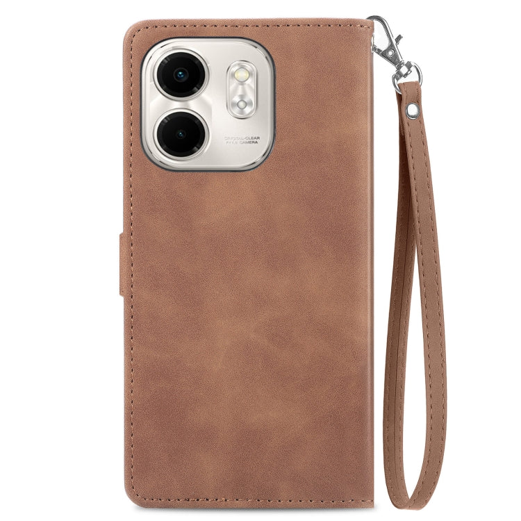 For Infinix Smart 9 Embossed Flower Zipper Leather Phone Case