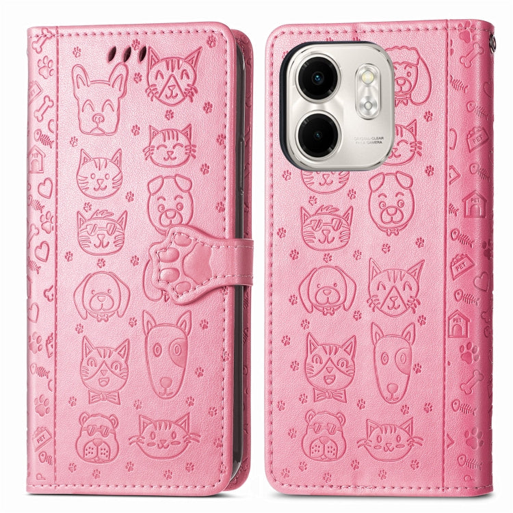 For Infinix Smart 9 Cat and Dog Embossed Leather Phone Case