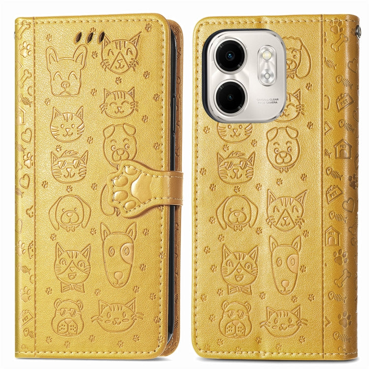 For Infinix Smart 9 Cat and Dog Embossed Leather Phone Case