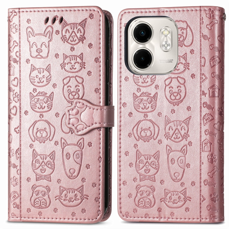 For Infinix Smart 9 Cat and Dog Embossed Leather Phone Case