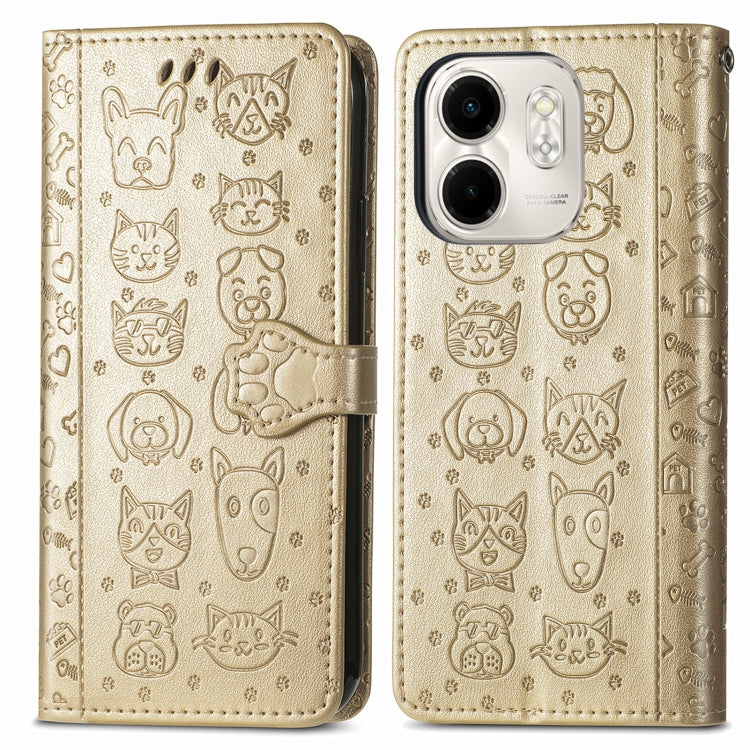 For Infinix Smart 9 Cat and Dog Embossed Leather Phone Case