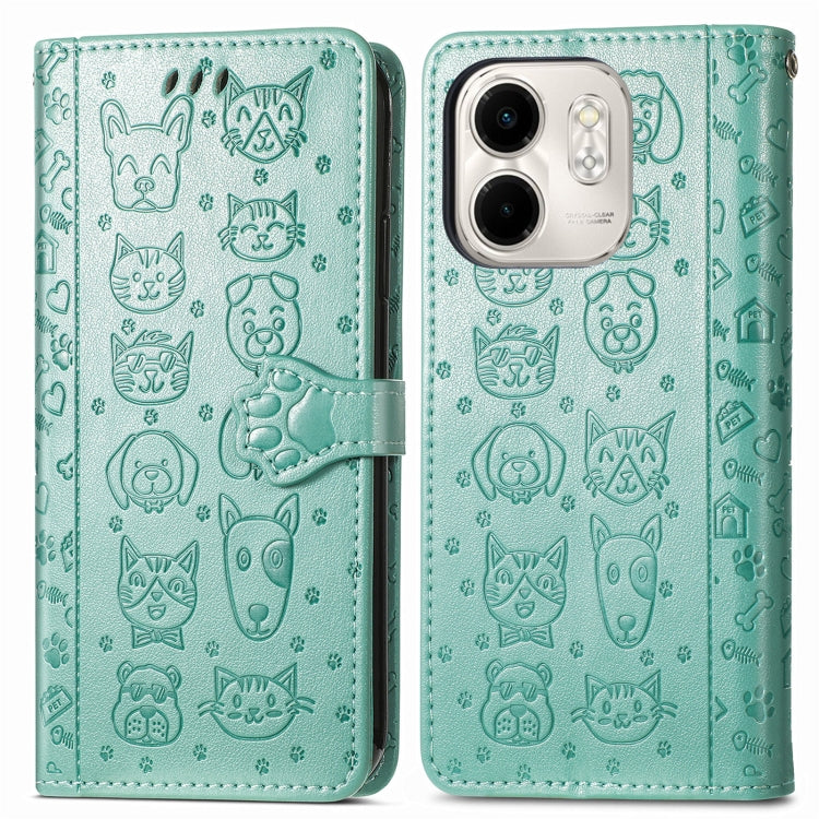 For Infinix Smart 9 Cat and Dog Embossed Leather Phone Case