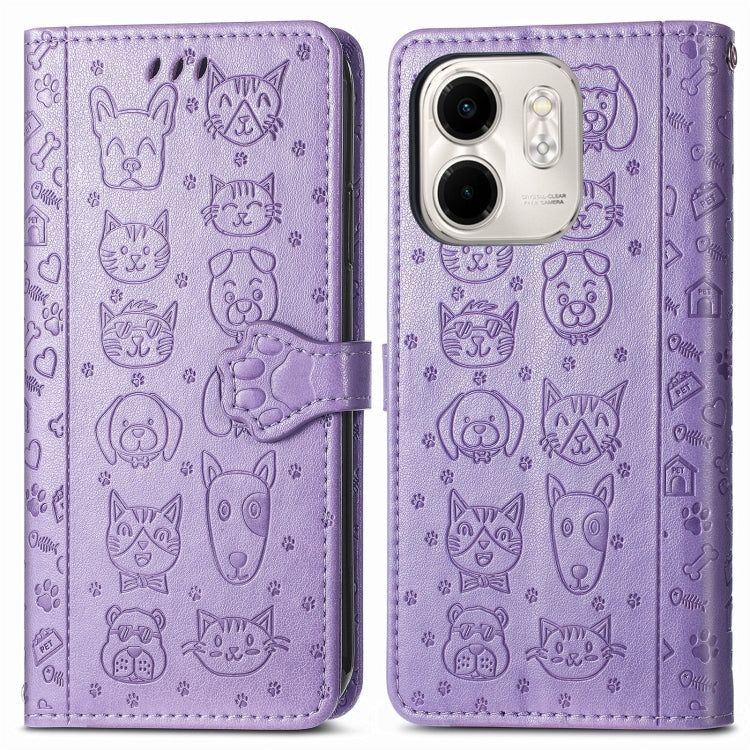 For Infinix Smart 9 Cat and Dog Embossed Leather Phone Case