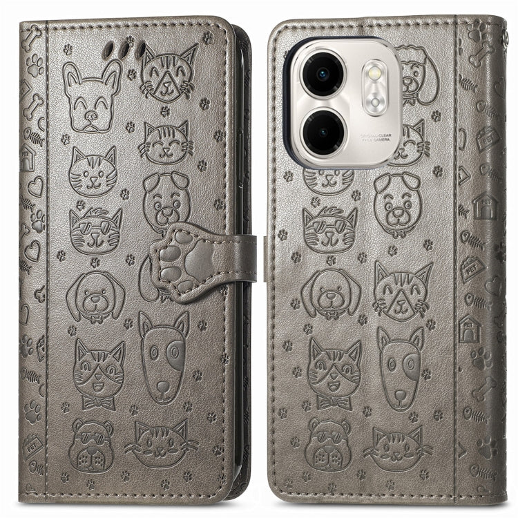 For Infinix Smart 9 Cat and Dog Embossed Leather Phone Case