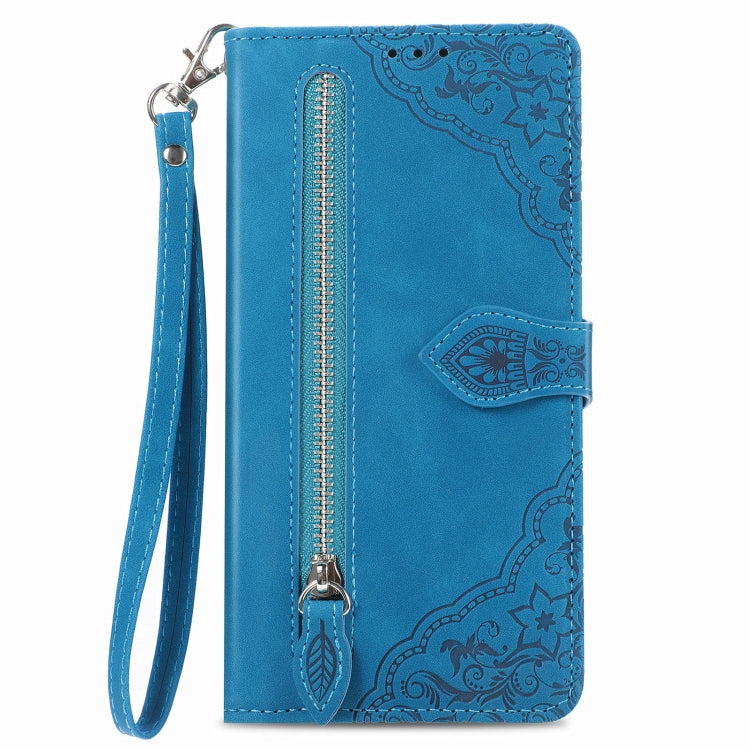 For Oukitel C53 Embossed Flower Zipper Leather Phone Case