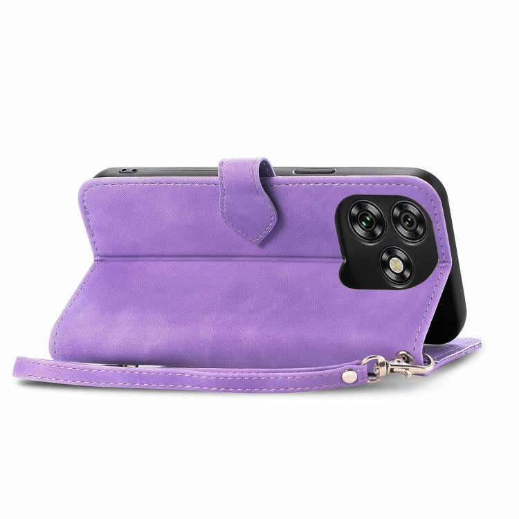 For Oukitel C53 Embossed Flower Zipper Leather Phone Case