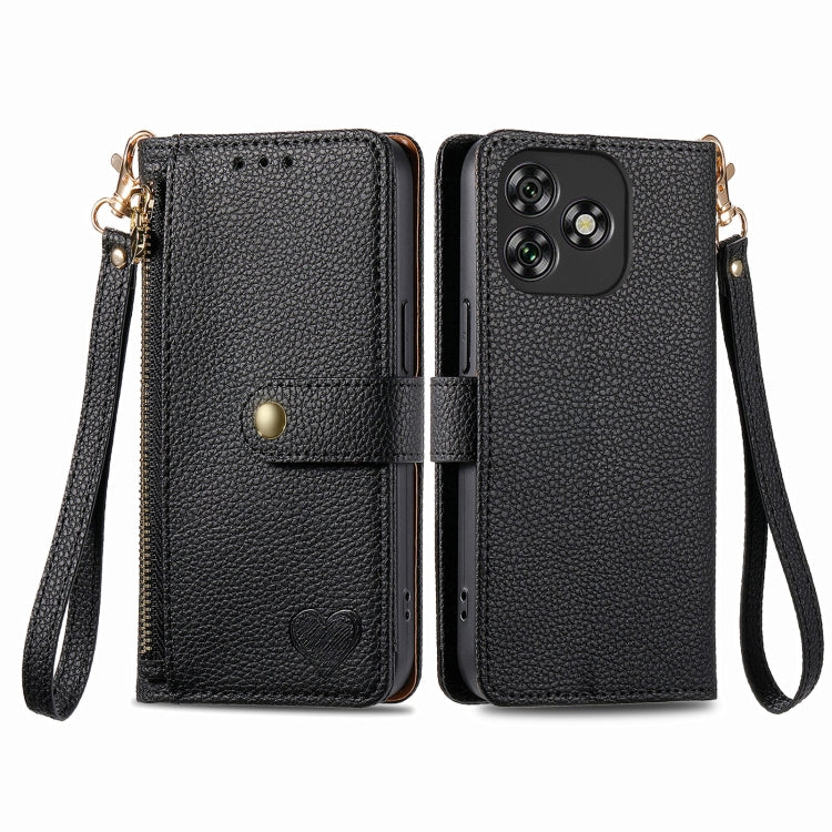 For Oukitel C53 Love Zipper Lanyard Leather Phone Case