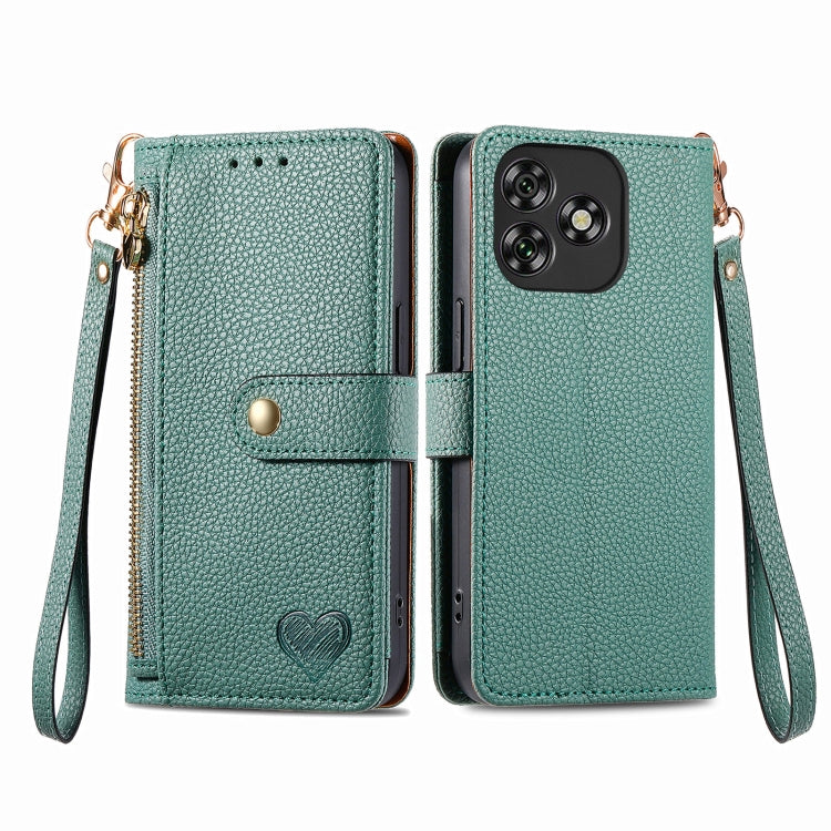For Oukitel C53 Love Zipper Lanyard Leather Phone Case