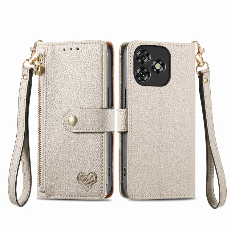 For Oukitel C53 Love Zipper Lanyard Leather Phone Case
