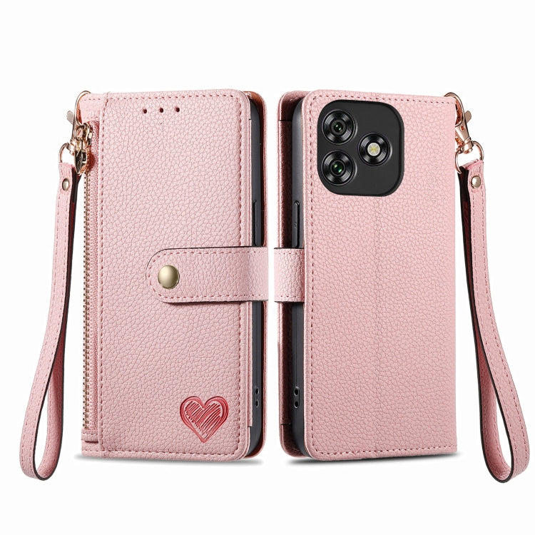 For Oukitel C53 Love Zipper Lanyard Leather Phone Case