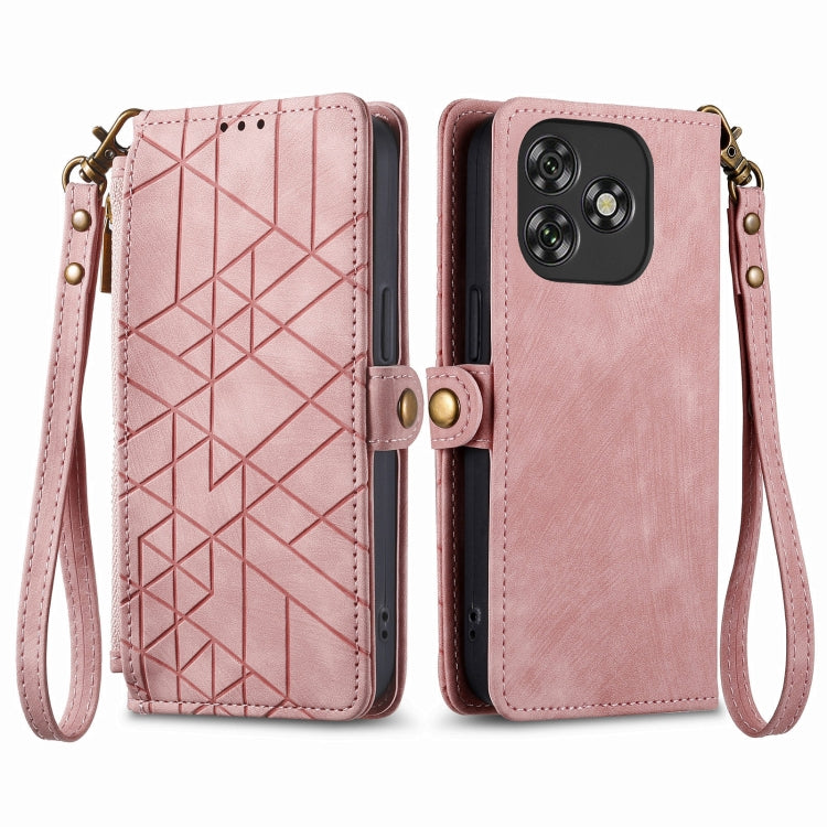 For Oukitel C53 Geometric Zipper Wallet Side Buckle Leather Phone Case