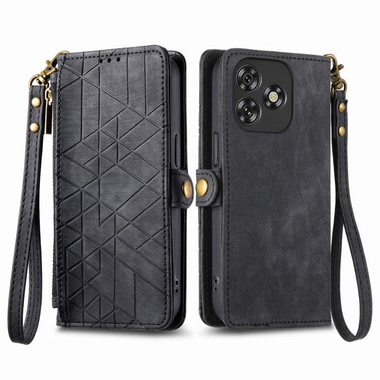 For Oukitel C53 Geometric Zipper Wallet Side Buckle Leather Phone Case