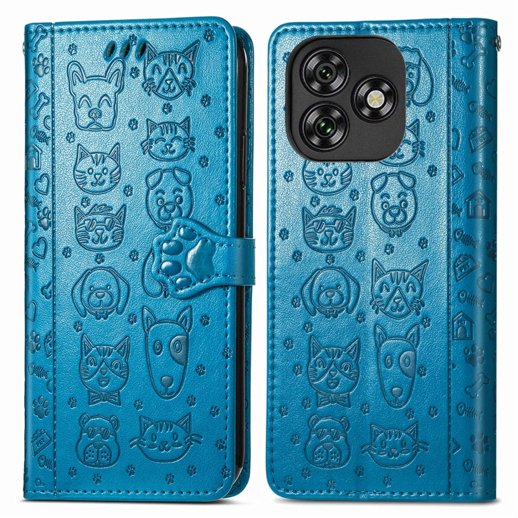 For Oukitel C53 Cat and Dog Embossed Leather Phone Case