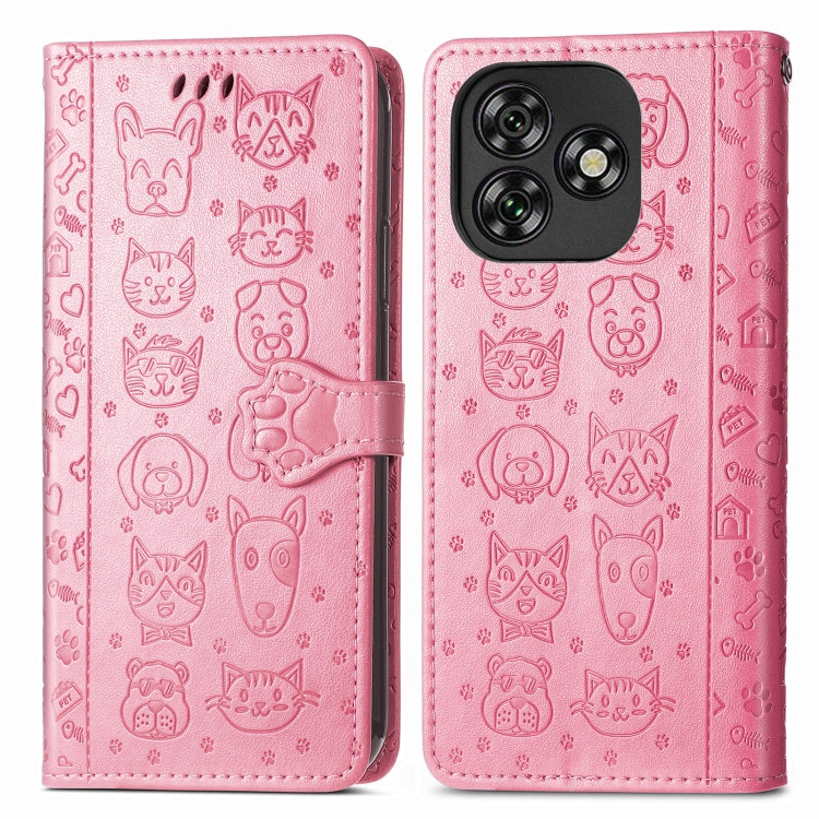 For Oukitel C53 Cat and Dog Embossed Leather Phone Case